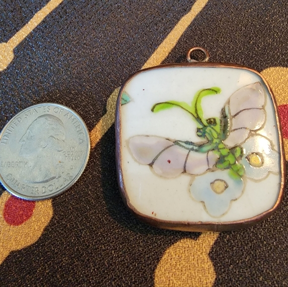 Porcelain Handmade Painted Butterfly Plaque Pendant - Picture 3 of 4